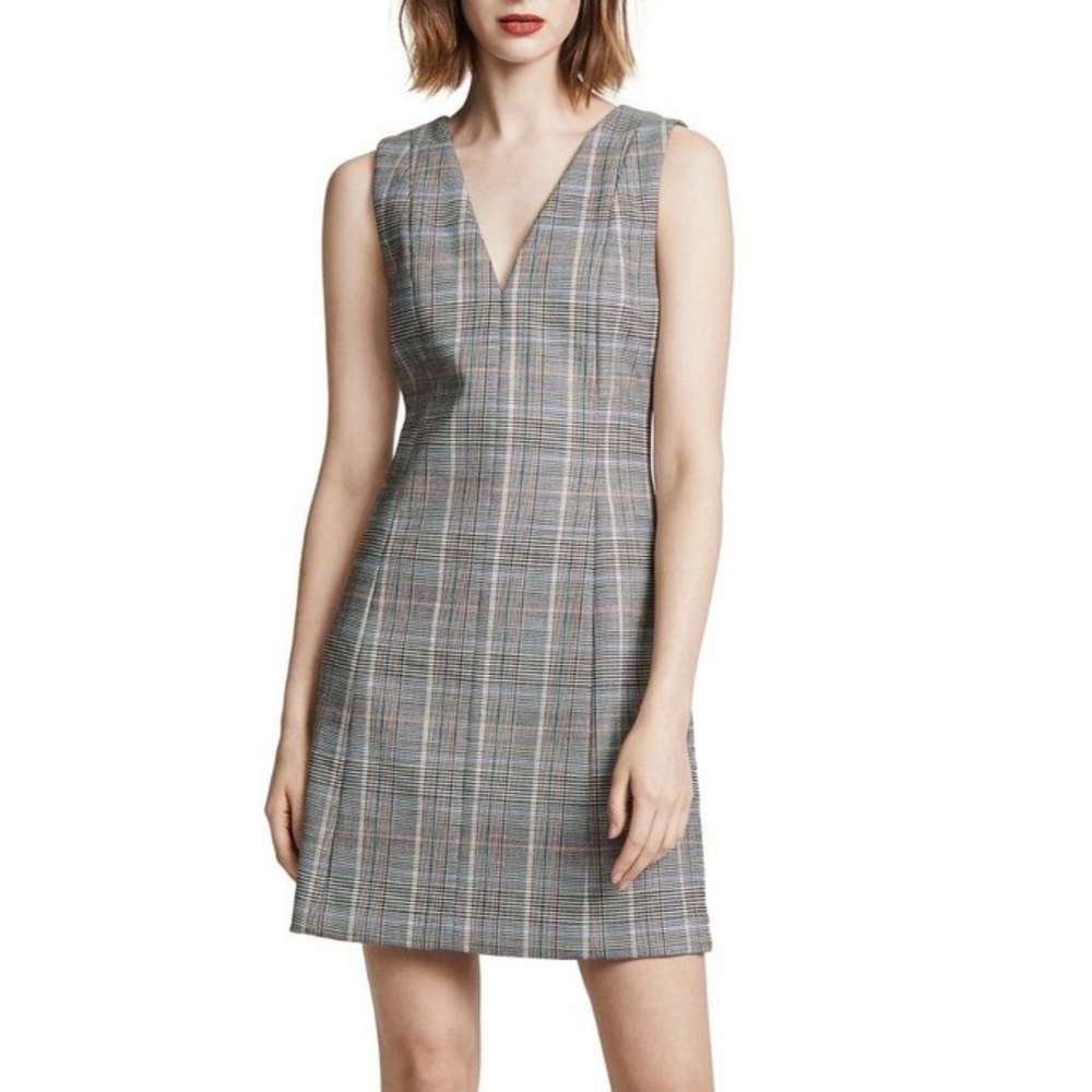Theory Virgin Wool V Neck Autumn Plaid Sleeveless Shift Dress Size 4